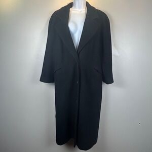 Sherwood Black Wool Blend Longline Overcoat Vintage Size 10P Petite Coat